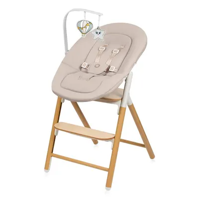 Scaun de masa 4 in 1 Lionelo Celia AlbNatur, multifunctional, cu functie de balansoar, reglabil pe inaltime, suport pentru picioare reglabil