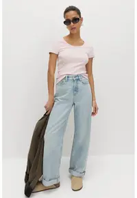 Tricou slim fit cu decolteu rotund - Roz deschis