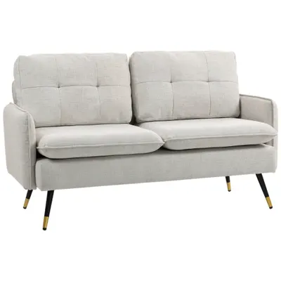 HOMCOM Divano 2 Posti in Tessuto Effetto Lino con Braccioli e Cuscini Imbottiti, Divanetto 2 Posti Moderno con Gambe in Acciaio, per Ufficio, Soggiorno, Salotto e Camera da Letto, 139x68x80 cm, Crema | Aosom Romania