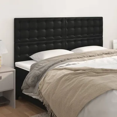 vidaXL Tăblie de pat neagră 160x5x118/128 cm piele ecologică
