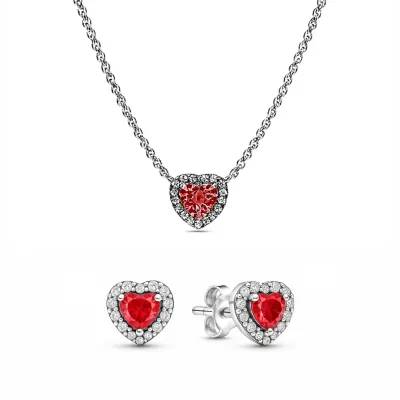 Set de bijuterii Colier si Cercei Red Heart cu Argint