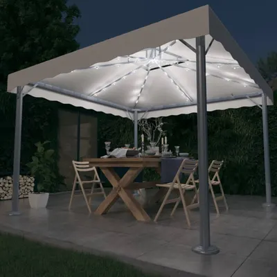 vidaXL Pavilion cu șiruri de lumini LED, crem, 300x300 cm, aluminiu