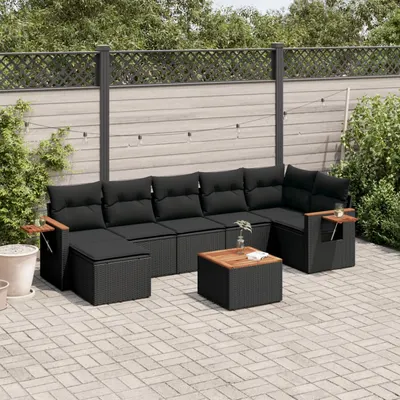 Gossi set mobilier de gradina cu perne, 8 piese, negru, poliratan