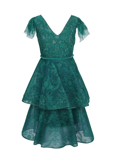 Rochie din dantela cu decoratiuni - Verde englez