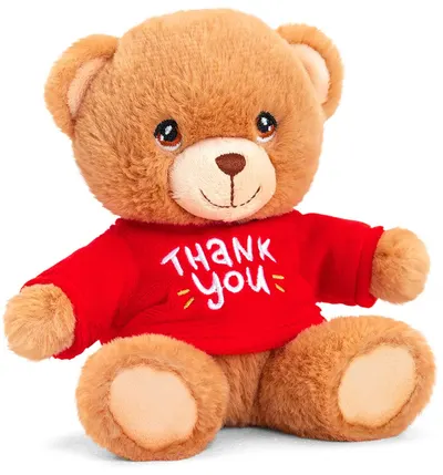 Keel Toys Keeleco - Ursuleț de pluș cu tricou roșu Thank you, 15 cm