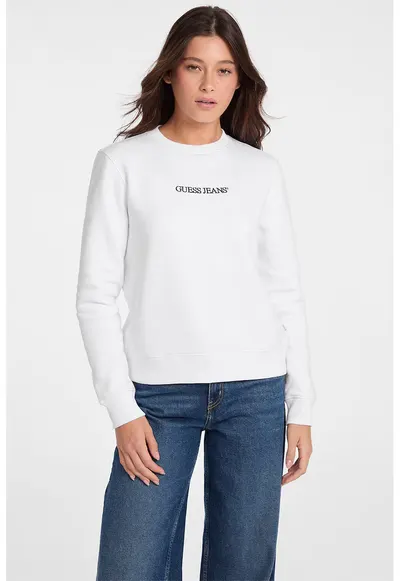 Bluza de trening cu decolteu la baza gatului si logo - Alb