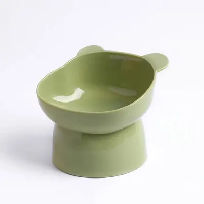 Bol din plastic, cu picior inalt, pentru pisici, verde, cu urechi de urs, 12 x 11 xm