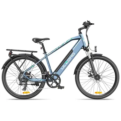 Bicicleta electrica Ulzomo Metro 26 E-bike, 250W, 36V 16Ah, autonomie 100km, viteza maxima 25km/h, Blue, 26''