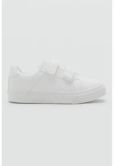 Pantofi sport de piele ecologica cu velcro - Alb