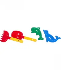 Set de joaca pentru nisip cu lopata, grebla si 2 forme