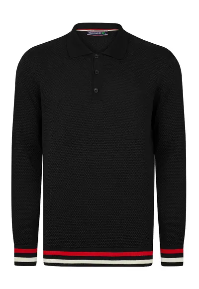 Pulover polo cu accente in dungi - Rosu/Negru/Alb optic