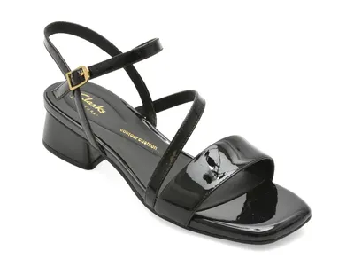 Sandale CLARKS negre, SERINA 35 STRAP, din piele naturala lacuita