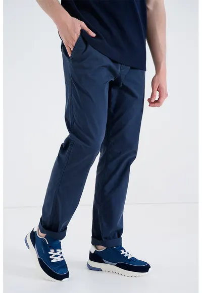 Pantaloni chino uni - Albastru petrol