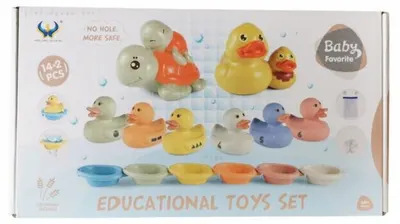Set de jucării pentru baie Raya Toys – Rățuște și țestoasă cu bărci, 16 piese