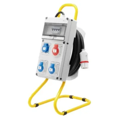 Q-din 10 Acs - Mobile-Portable - With Carriage - 2 2p+e 16a Iec309 + 1 3p+e 16a Iec 309 + 1 Priza Schuko 16a - Ip44