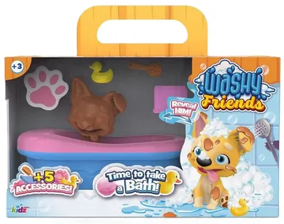 Set joc Kidz World Washy Friends -Cățeluș noroios pentru o cadă de baie, Corgi