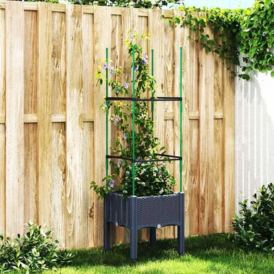 vidaXL Jardinieră de grădină cu spalier, albastru gri, 40x40x142,5 cm, PP