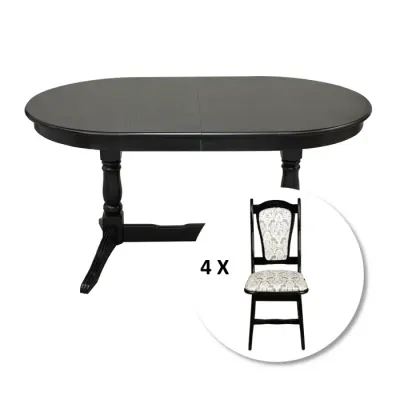 Set masa extensibila EUROPA ovala cu 4 scaune IZA stofa print 02, lemn masiv, wenge, 160 240x90x70 cm