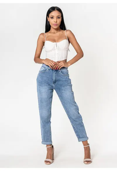 Blugi dama mom fit albastru P502-21 M7 17150 - Albastru