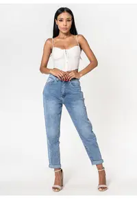 Blugi dama mom fit albastru P502-21 M7 17150 - Albastru