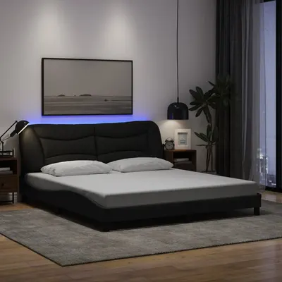 vidaXL Cadru de pat cu LED fără saltea Hvar Negru 180x200 cm Material