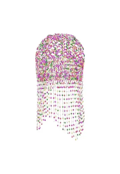 Accesoriu de par - argintiu - cu margelute roz si verzi - Andersine C23