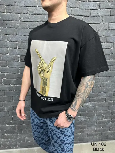 Tricou Oversized Uneffected Gold Black Tsas422(un-106) (mărime: L)