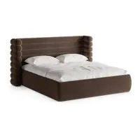 Pat matrimonial maro tapițat cu spațiu de depozitare cu somieră 180x200 cm Mount – Micadoni