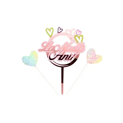 Cake Topper tort cerc roz cu inimioare