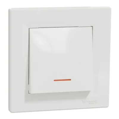 Asfora, Intrerupator simplu cu lampa de localizare, 10A, alb, fara surub