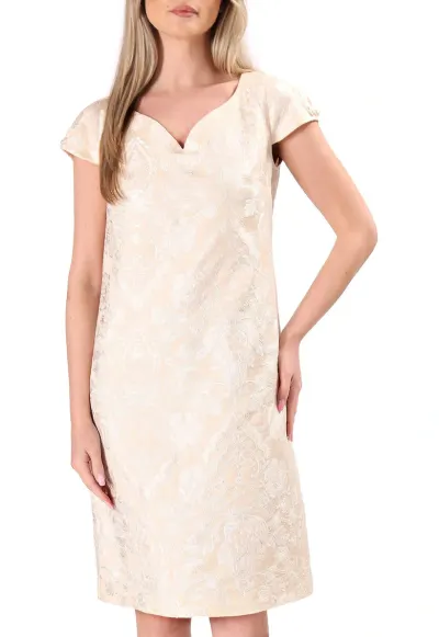 Rochie de ocazie din brocart floral cu perle RUL-3BW - Auriu