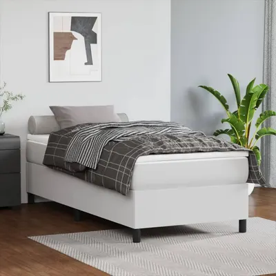 vidaXL Cadru de pat cu arcuri, alb, 90x200 cm, piele ecologică