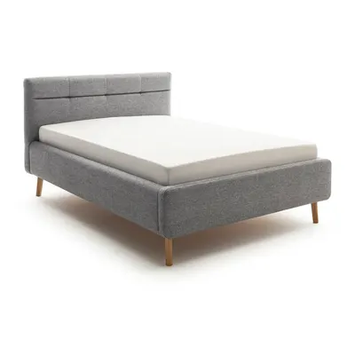 Pat matrimonial gri tapițat cu spațiu de depozitare cu somieră 140x200 cm Lotte – Meise Möbel