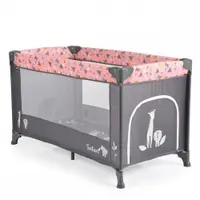Patut pliabil pentru copii Moni Safari Pink 125x62x75 cm cu un nivel,Deschidere laterala cu fermoar,Saltea pliabila si geanta transport incluse,de la 0 luni pana la 15 kg