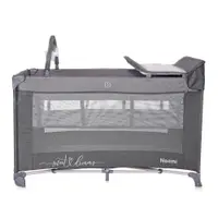Patut pliabil Noemi Plus Cool Grey Star cu 2 nivele, usa laterala cu fermoar, roti cu sistem de blocare, accesorii incluse