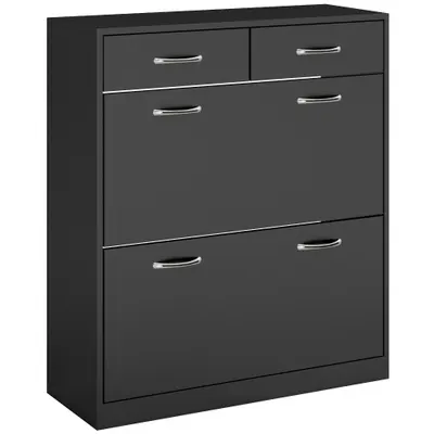 HOMCOM Dulap pentru Pantofi Modern cu 2 Rafturi Regabile și 2 Sertare din Lemn Negru | Aosom Romania