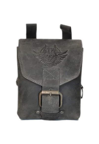 Borseta barbati piele naturala gri carbune 15 x 19 x 8 cm - Vintage Biker