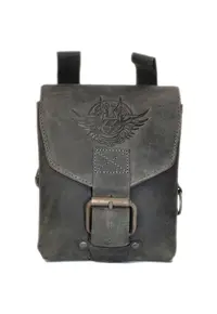 Borseta barbati piele naturala gri carbune 15 x 19 x 8 cm - Vintage Biker -