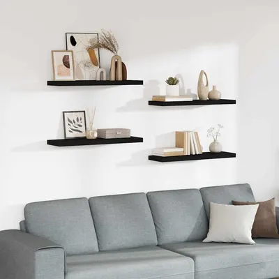 vidaXL Rafturi de perete, 4 buc., negru, 80 x 23,5 x 3,8 cm, MDF