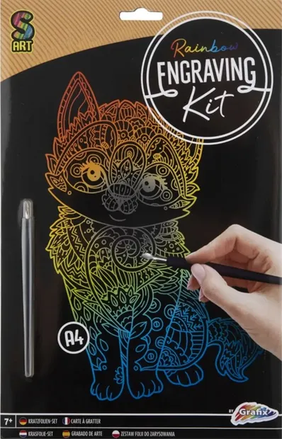 Kit de răzuit Grafix Premium Scratching Kit - Pisică, A4, argintiu