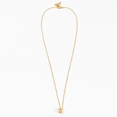 Colier placat cu aur 14K cu pandantiv cubic si cristal transparent