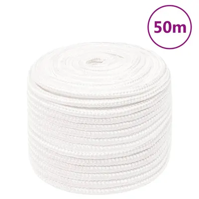 vidaXL Frânghie de barcă, alb complet, 12 mm, 50 m, polipropilenă