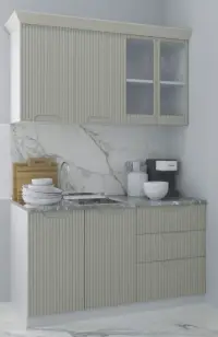 Set bucatarie SPACE 140 cm, 4 corpuri, cu sertare, blat termorezistent, fronturi MDF, crem