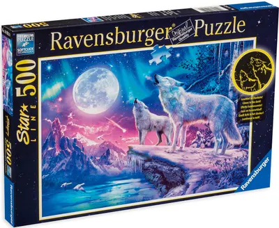 Puzzle luminos Ravensburger din 500 de piese - Lupi