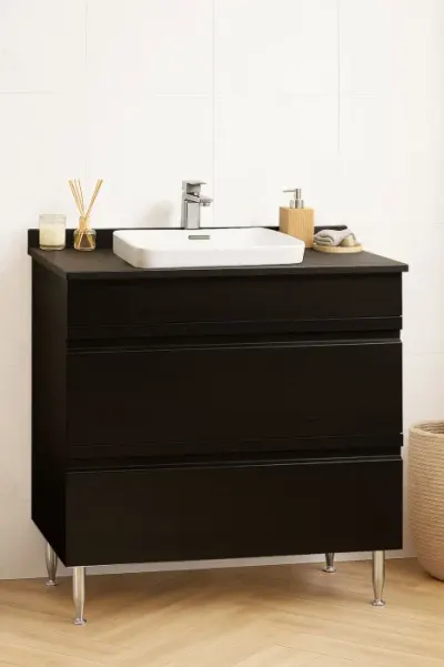 Set Baza front MDF si Lavoar seria 686, cu sertare, montat, 80 cm, negru
