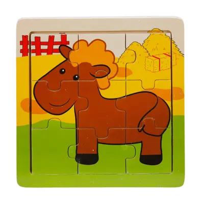 Puzzle din lemn, Animale domestice, 9 piese