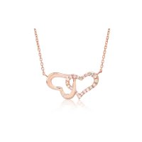 Lant cu pandantiv inimioare din aur roz cu diamante de 0.052ct
