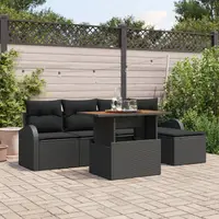 Set de 6 piese de sofa de gradina cu perna neagra din ratan poly, sofa de gradina pentru 2 persoane cu spatiu de depozitare & perne neagra din ratan poly