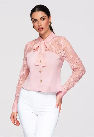 Bluza cu dantela OW-SH-E0036 - Roz