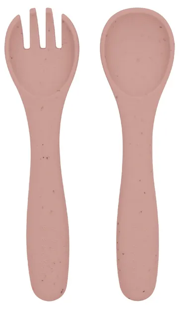 Set furculiță și lingură KikkaBoo - Platinum Silicone, 6+ luni, Blush